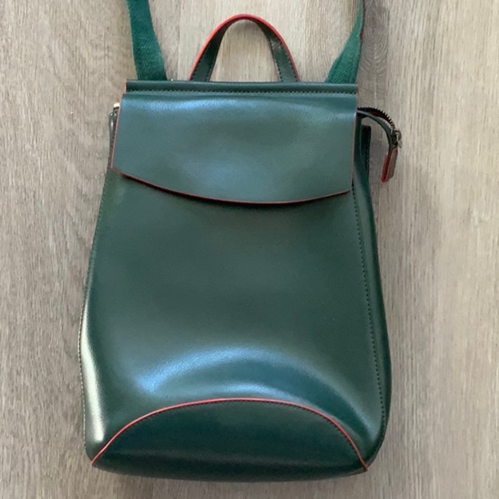 Ekonika Leather Messenger Back in Forest Green with Red Trim.  Worn once…
